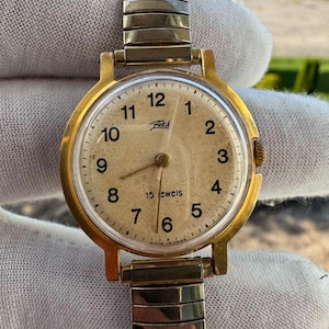 Vintage Zaria Mechanische Uhr 15 Jewels - Hergestellt in der UdSSR - Vergoldete Uhr aus der Sowjetunion - Funktioniert - Retro Armbanduhr