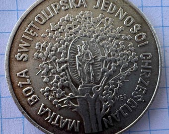 Medalla conmemorativa de la Virgen María bañada en plata polaca por la unidad cristiana, artículo religioso católico de colección.