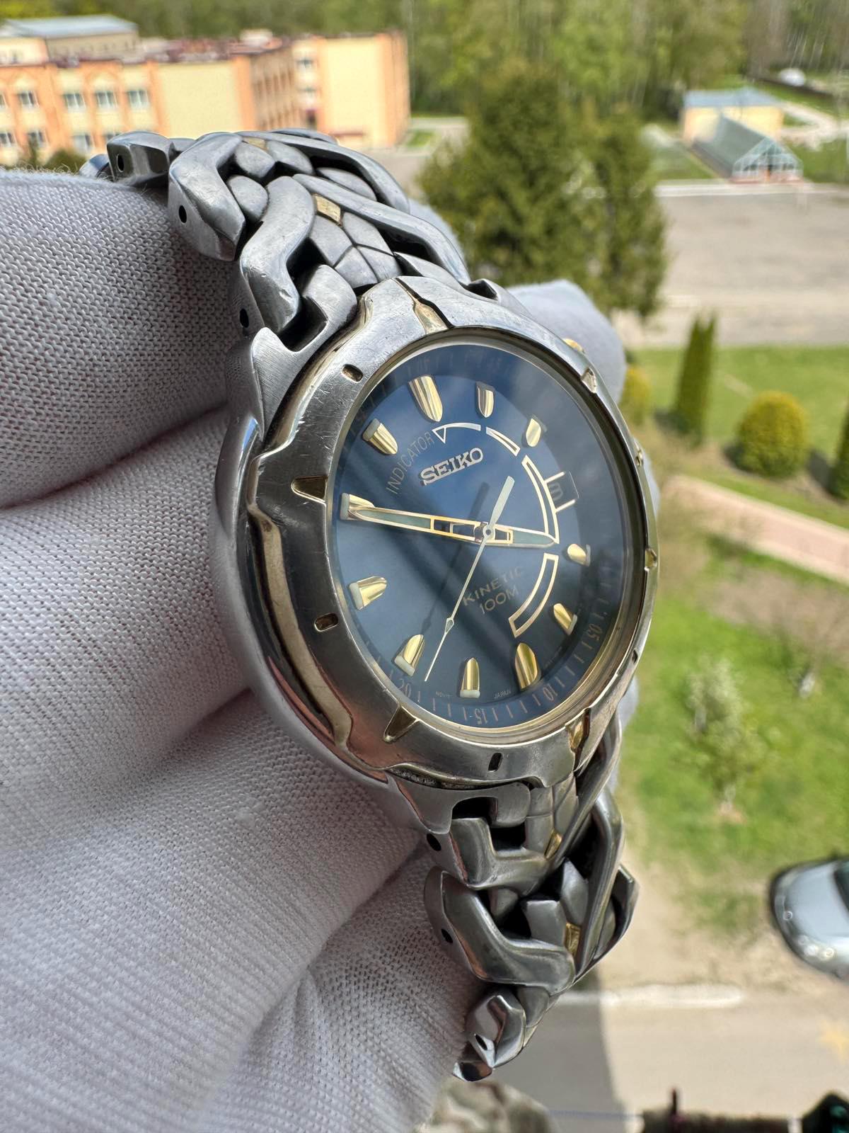 Vintage Seiko Kinetic Indicator 100M Men's Watch Two-tone Steel