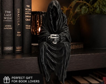 Grim Reaper Shelf Sitter – Gothic Bookshelf Decor, Dark Academia Ornament