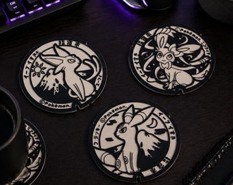 Evoli-Untersetzer im Set | Anime Geschenk | Gamer Schreibtisch Dekor | Evoli inspirierte Getränk-Untersetzer