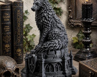 Gothic Wolf Statue | Dunkles Fantasie Dekor | Hexen Regal | Gothic Haus Ornament | Figur Geschenk
