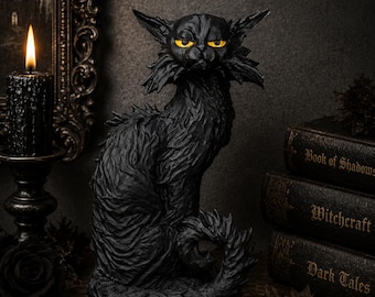 Stämningsfull svart katthylla | Gotisk dekor | Häxig hemprydnad | Halloweenhylla | Spöklik present