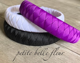 Solid White Grosgrain Ribbon Headband | Solid Black Top Padded Preppy Headband | Preppy Sugar Plum Purple Grosgrain Ribbon Headband