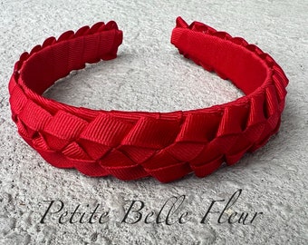 Red Grosgrain Ribbon Military Braid 1" Flat Tapered Headband for Women or Girls