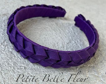 Purple Grosgrain Ribbon Military Braid Headband | Purple Grosgrain Ribbon Flat Headband | School Uniform Headband | 1" Width Flat Headband