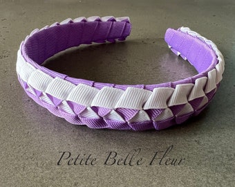 Orchid Purple and White Grosgrain Ribbon Military Braid 1" Flat Tapered Headband