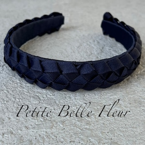 Navy Grosgrain Ribbon Military Braid 1" Flat Tapered Headband