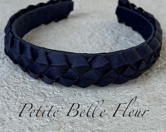 Navy Grosgrain Ribbon Military Braid 1" Flat Tapered Headband