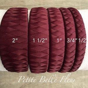 Solid Burgundy Flat Headband, Preppy Burgundy Grosgrain Ribbon Braided Woven Headband, Burgundy Flat Style School Headband