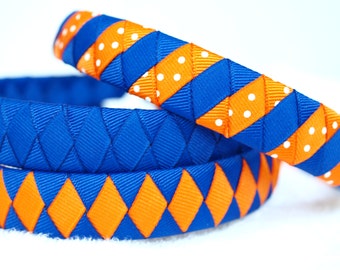 Woven Ribbon Headband | Grosgrain Boutique Ribbon Headband | Florida Gators University of Florida UF | Orange Royal Blue 1" Flat Headband