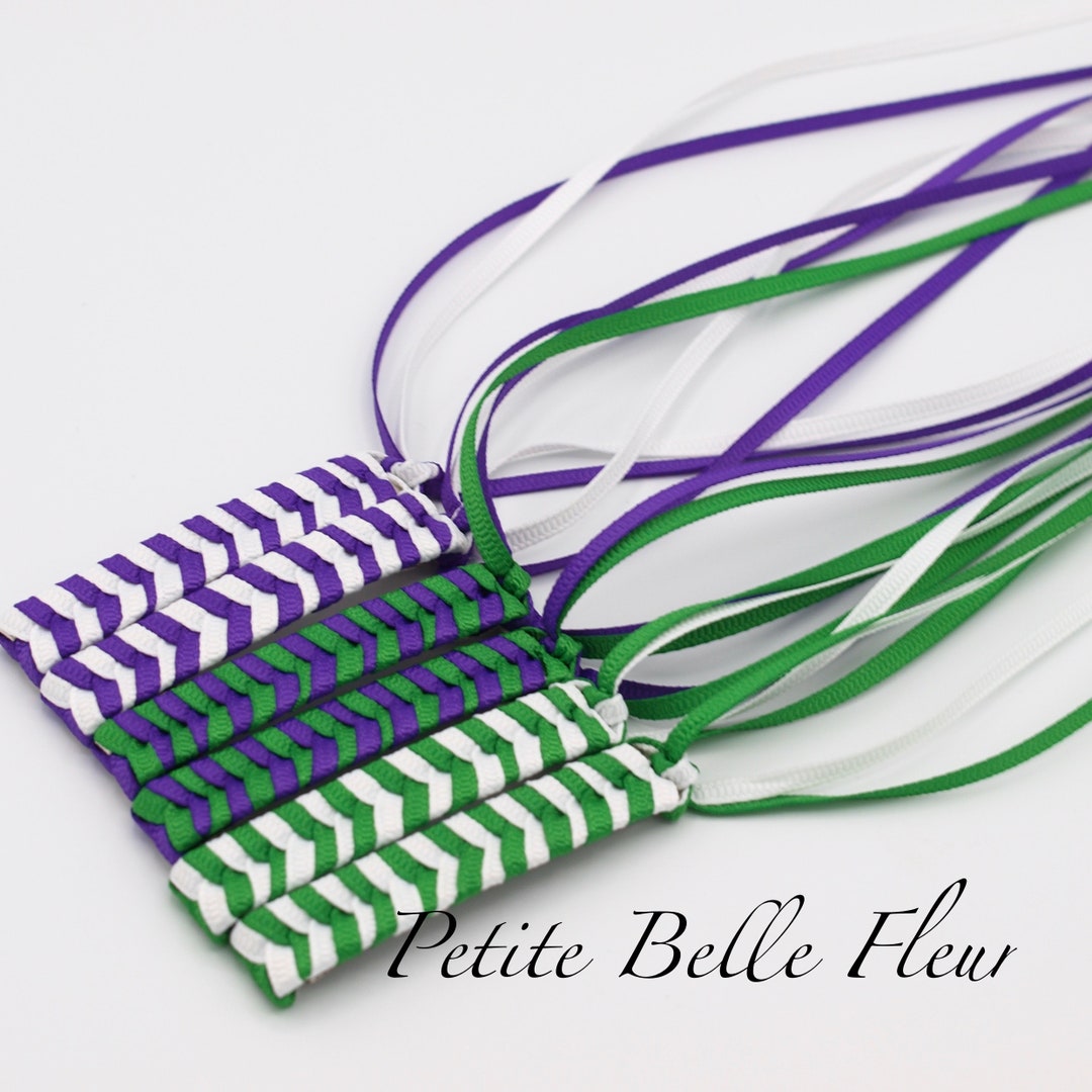 80s Ribbon Retro Barrette Set With Emerald Green Purple and White