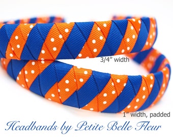 Orange and Royal Blue Grosgrain Ribbon Headband | UF University of Florida | 3/4" Flat or 1" Slightly Padded Headband