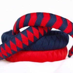 Red and Light Navy Grosgrain Ribbon 1" Headband | Light Navy Ribbon Headband and Red Ribbon Headband - Slightly Padded on Top