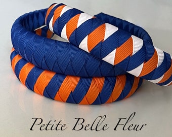 Royal Blue and Orange Ribbon Headband | Boutique Headbands - FL Gators Inspired | Orange Blue 1" Slightly Top Padded Headband