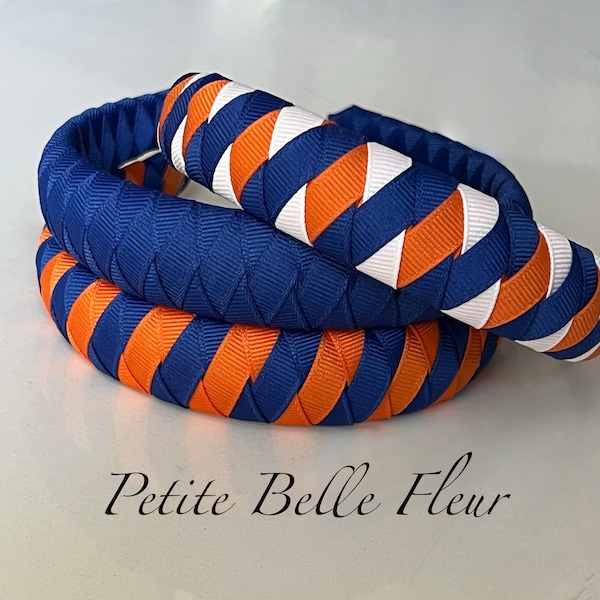 Royal Blue and Orange Ribbon Headband | Boutique Headbands - FL Gators Inspired | Orange Blue 1" Slightly Top Padded Headband