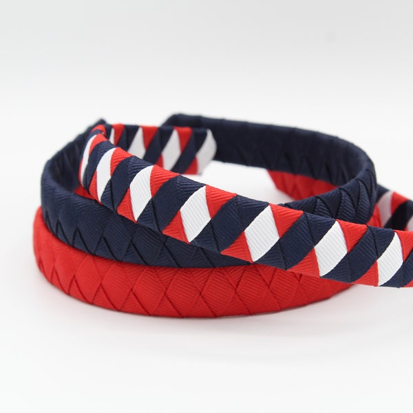 Red White Blue Ribbon Flat Headband | Red White Navy Flat Headband | Grosgrain Ribbon Headbands