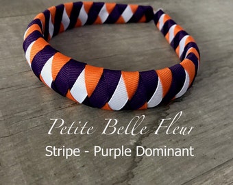 Padded Headband In Purple Orange White Braided Grosgrain Ribbon -- Preppy Purple Orange Headband -- Clemson Inspired Headband