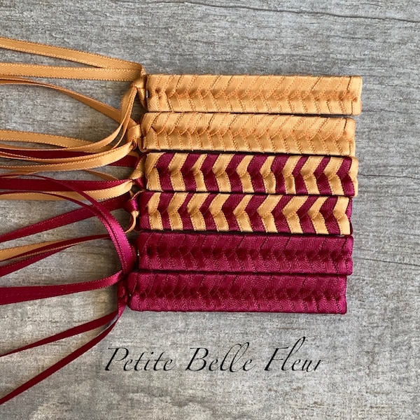 80s Retro Burgundy Gold Satin Ribbon Barrette Set | Retro Braided Satin Ribbon Barrette Set | Maroon Gold Barrettes