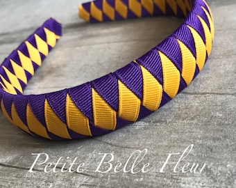 Padded Ribbon Headbands | Purple and Gold Headband | LSU Inspired Purple and Gold 1" Headbands | Gold Headband