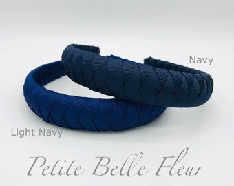 Navy Padded Headband | Solid Blue Navy Headband | Preppy Grosgrain Ribbon Headband | Boutique Headband | Navy Blue Top Padded Headband