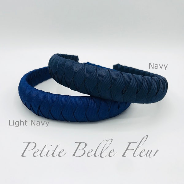 Navy Padded Headband | Solid Blue Navy Headband | Preppy Grosgrain Ribbon Headband | Boutique Headband | Navy Blue Top Padded Headband