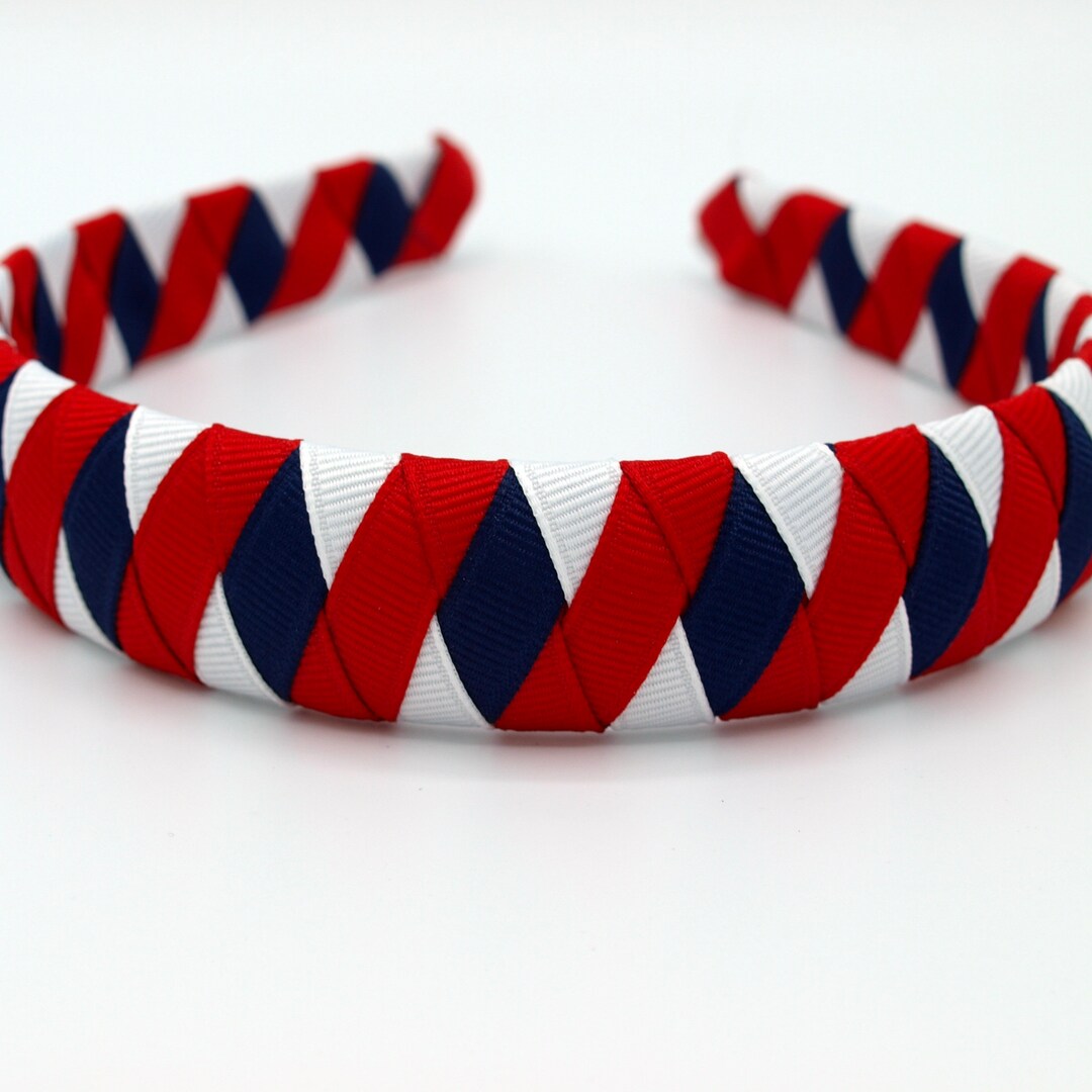 Padded Ribbon Red White Blue Ribbon Headband | Braided Grosgrain Ribbon Slightly ...