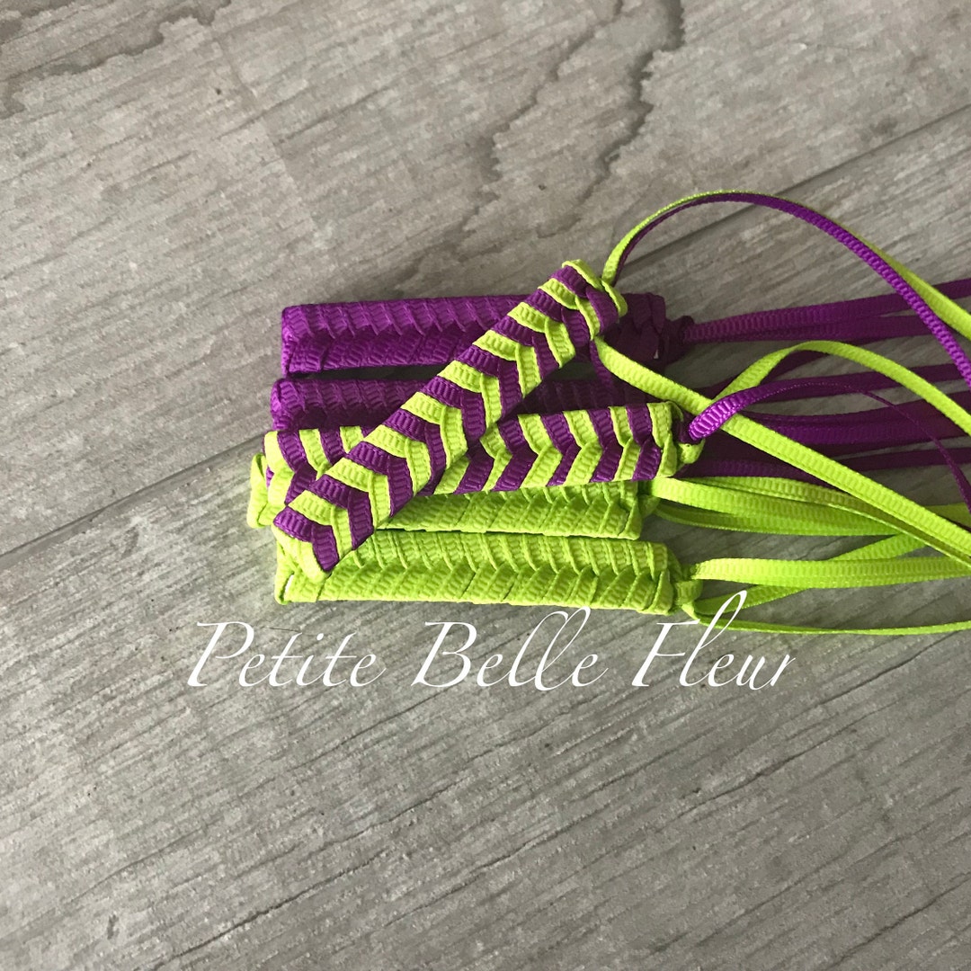 80s Retro Neon Braided Grosgrain Ribbon Barrettes Neon Key Lime and