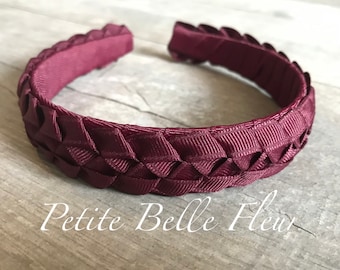 Burgundy Braided Grosgrain Ribbon Headband | Braided Woven Headband | Preppy 1" Headband for Women Teens Girls