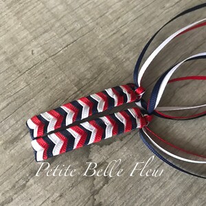 Navy Red White Grosgrain Ribbon Preppy 80s Retro Barrette Set | Red White Blue Grosgrain Ribbon Barrettes