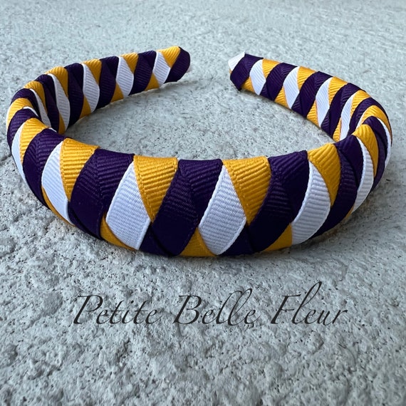 Padded Headband in Purple White Gold Ribbon LSU Inspired  display picture 1