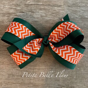 Extra Large Miami Green Orange Hair Bow Barrette  | Forest Green and Orange Giant Hair Bow  | Green Orange UM Hair Bow