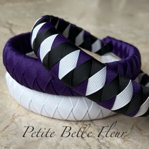 Purple Black White Padded Grosgrain Ribbon Headbands | Preppy Padded Headband | White Headband | Purple Headband
