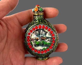 Vintage Tibetaans zilveren snuiffles: donkerblauw emaille craft + klassieke Chinese figuurkunst