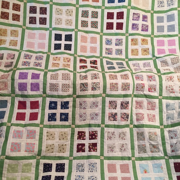 Flower Garden Window Quilt Top. Measures 85x93 inches with Free Shipping !!
