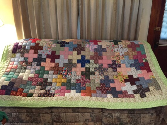 Charming Addition Hand Pieced Quilt Top backing and border 90x108
