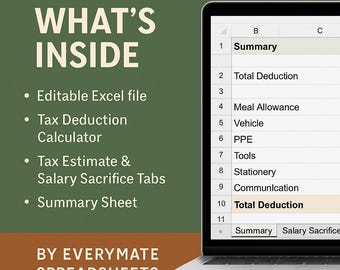 Tabelle zum Steuerabzug für australische Arbeiter | Excel Vorlage für Bauwesen, Bergbau, Handwerk | ATO-bereit