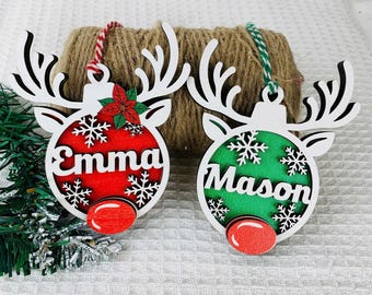 Personalized reindeer ornament, personalized Reindeer, personalized ornament, Christmas stocking tag, personalized family Christmas Reindeer