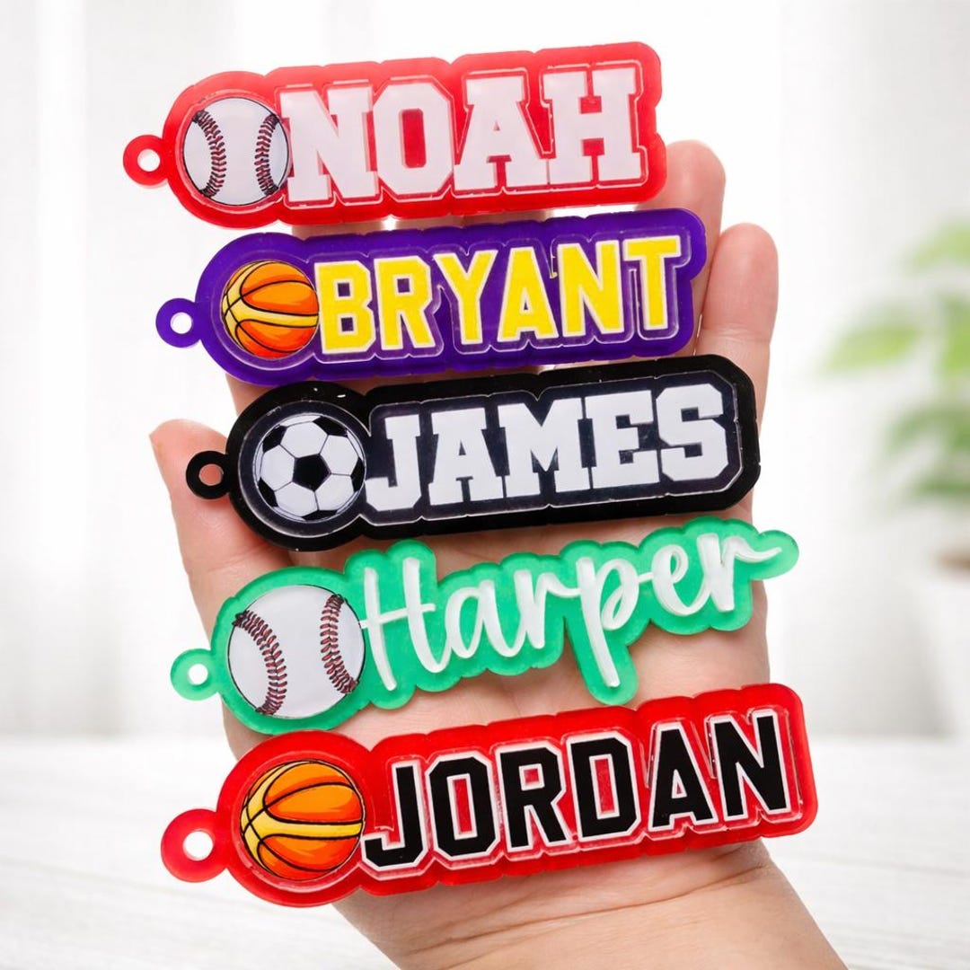 Sports Name Key Personalized Sports Name Keychain, Custom Kids Name Tag, Acrylic ...