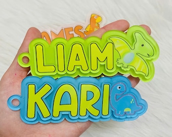 Personalized Dinosaur Name Tag Keychain, Custom Kids Backpack Tag, Dino Bag Tag for School, Boy Name Keychain, Preschool Bag Tag