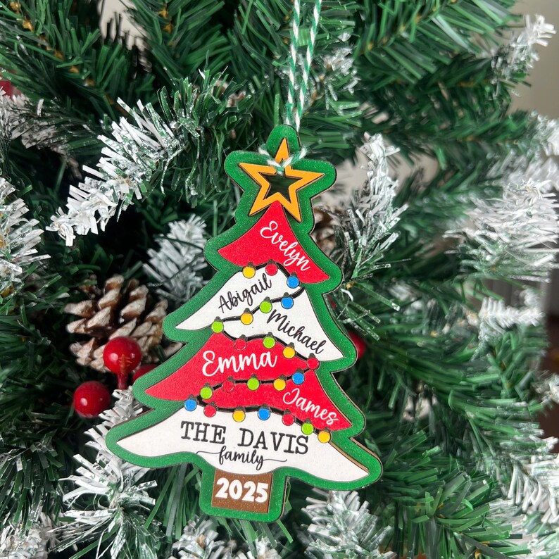 Personalized Family Tree Wood Ornament: Rustic Layered Christmas Decor ...