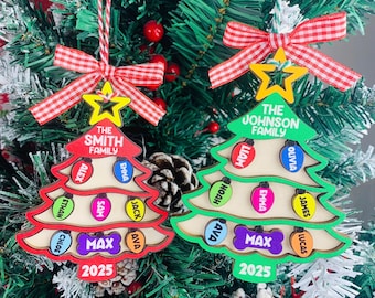 Personalized Family Wooden Christmas Ornament: Custom Engraved Tree