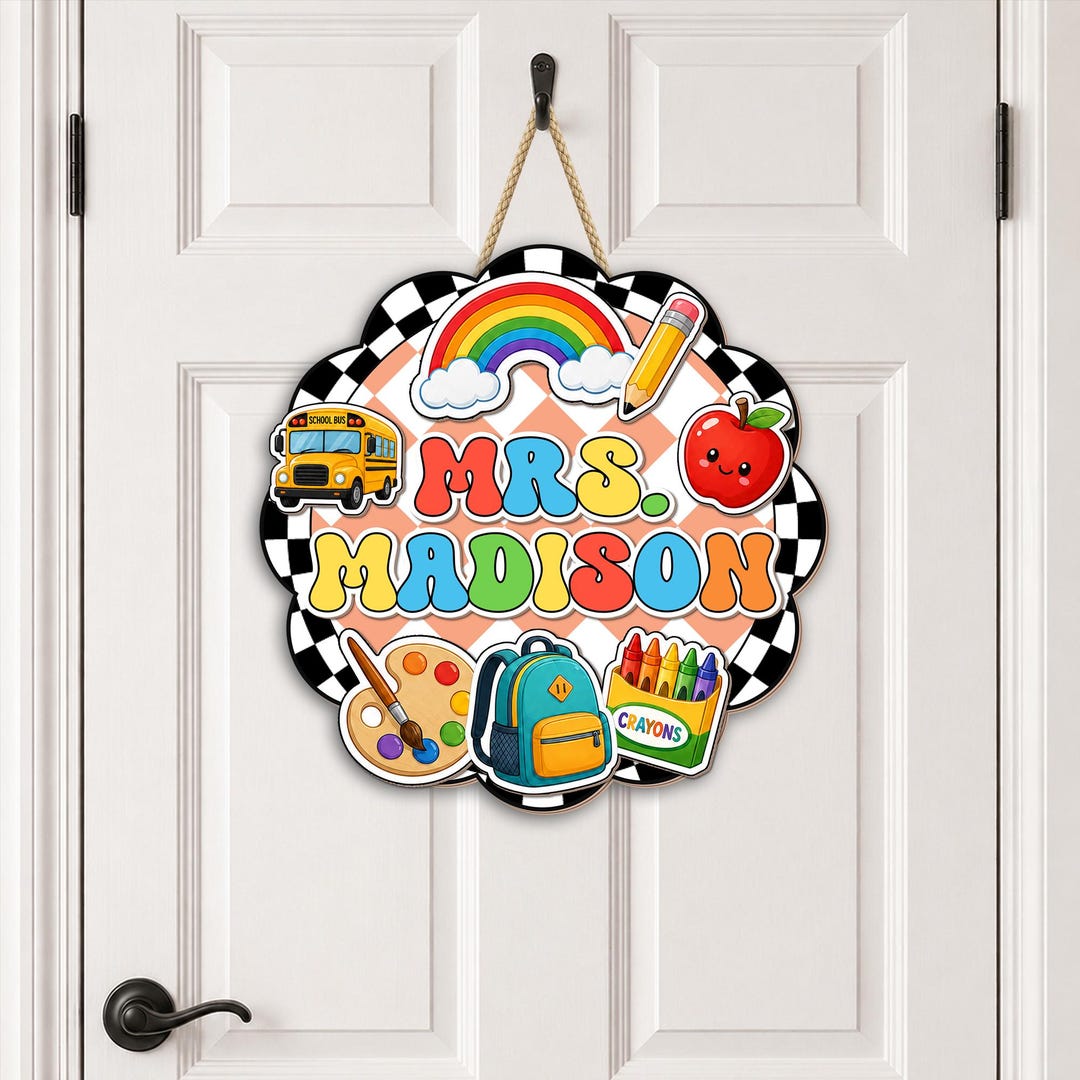 Personalized 3D Teacher Door Hanger, Custom Teacher Name Sign, Retro ...