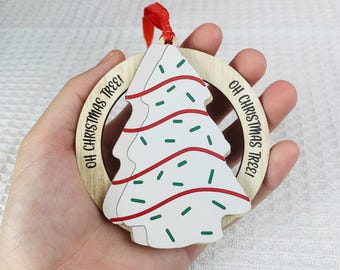 3D Wooden Christmas Tree Ornament, Snack Cake Design