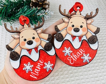 Personalized reindeer ornament 2025, kids name ornament, child's name ornament, rudolph christmas ornament, baby's first christmas ornament