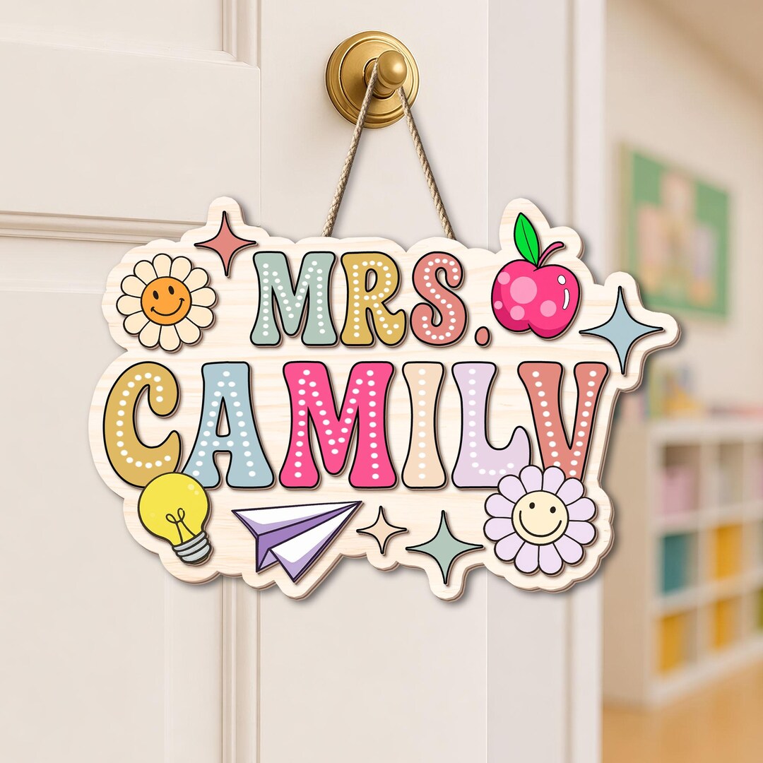 Personalized 3D Teacher Door Sign, Custom Classroom Name Sign, Rainbow ...