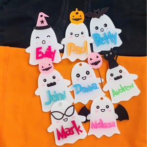 Personalized Acrylic Ghost Name Tag: Halloween Trick or Treat Basket Decor
