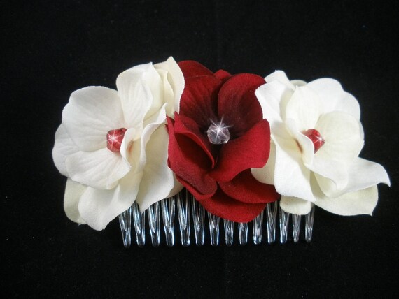 Items similar to Set of 3 Small Maroon and Ivory Velvet Flowers with ...
