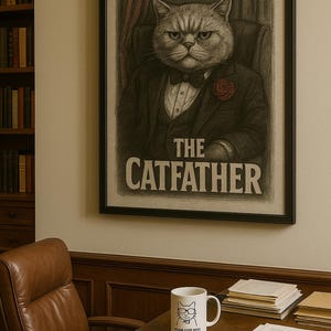 The Catfather Mafia Katze Poster - Vintage Bleistift-Skizze Wandkunst | Lustige druckbare digitale Download für Katzenliebhaber