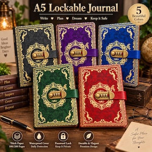 Personalized Retro Digital Password Journal with Lock | A5 PU Leather Diary | Beautiful Cover | Antique Style Privacy Protection Notebook